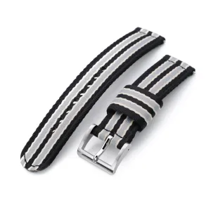 20mm 2-pcs Seatbelt Nylon Watch Band, Black, Grey and Khaki Stripes, Polished Buckle