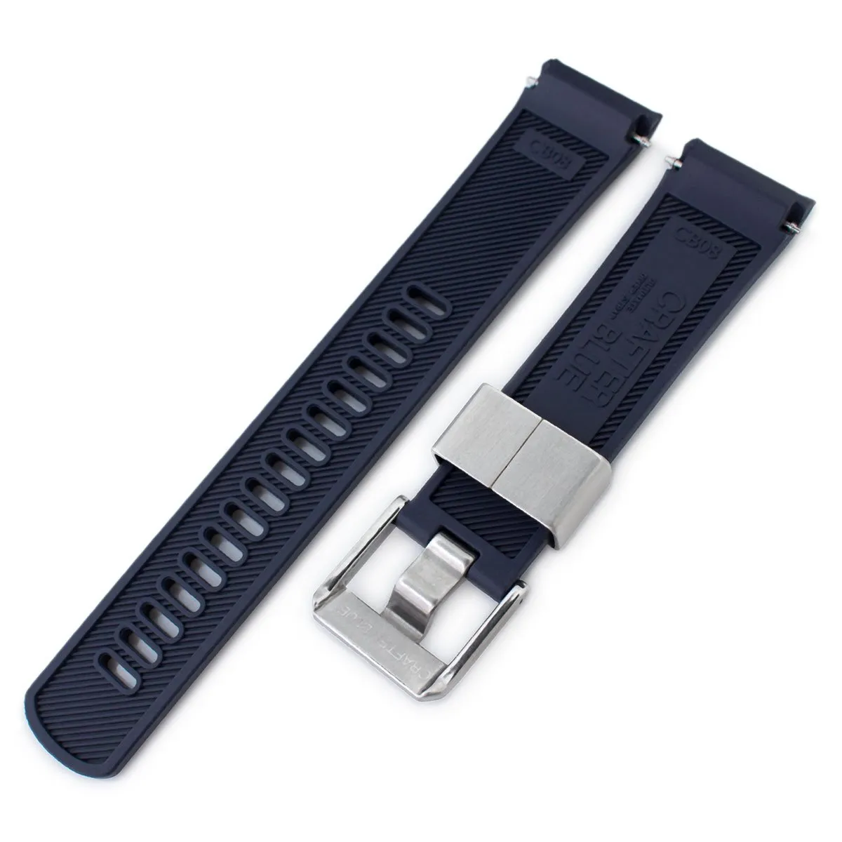 22mm Crafter Blue - Navy Blue Rubber Curved Lug Watch Band compatible with Seiko Turtle SRP777