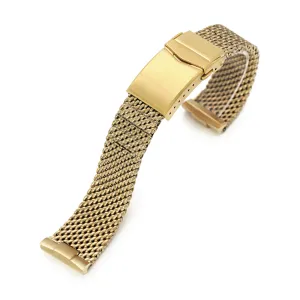 Curved End Massy Mesh Watch Band compatible with Seiko Gold Turtle SRPC44 SRPD46, V-Clasp, Full IP Gold