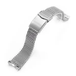 Curved End Massy Mesh Watch Band compatible with Seiko SKX007, V-Clasp, Polished