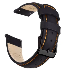 Ritche Classic Black Leather Watch Bands - Orange Stitching