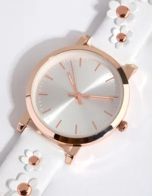 Rose Gold Daisy Detail PU Strap Watch