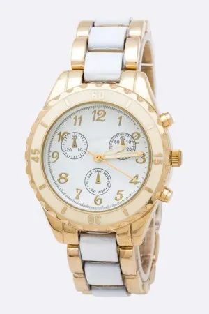 TEEK - Gold/White 2 Tone Metal Bracelet Watch