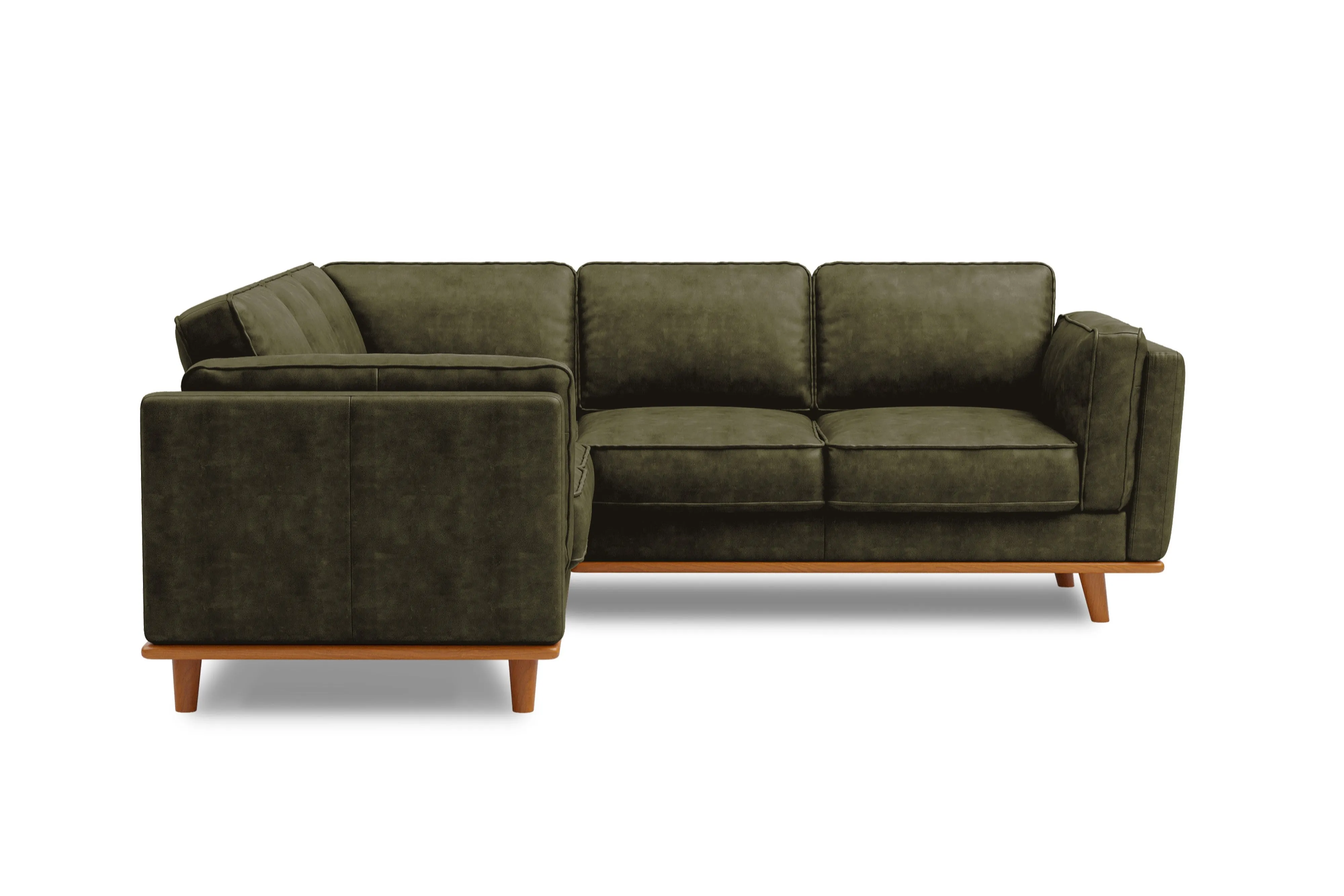 Valencia Artisan L-Shape Corner Leather Sectional Sofa, Olive Green