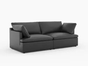 Valencia Isola Cloud Top Grain Leather Theater Lounge Modular Sofa Loveseat, Black Color