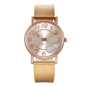 Women's Casual Fashion Mesh Strap Heart-Shaped Sales Peach Heart Women's Watch